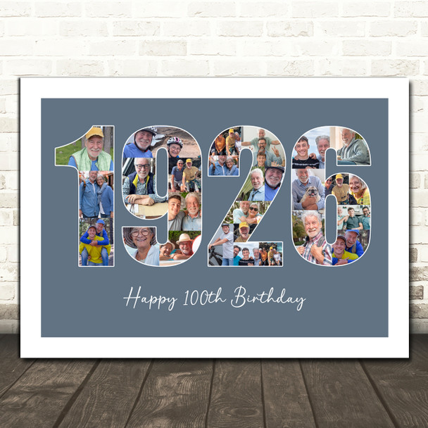 Photo Collage Blue Birthday Gift For Him 27-Photo Year 1926 Print Or Canvas
