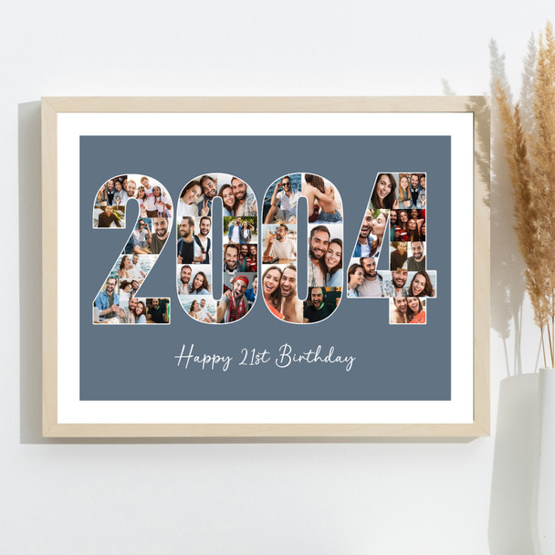 Photo Collage Blue Birthday Gift For Him 35-Photo Year 2004 Print Or Canvas