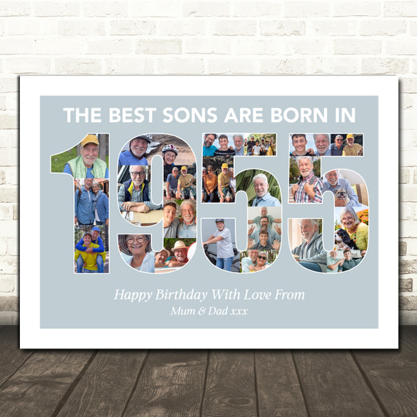 Photo Collage Blue Birthday Gift For Son 23-Photo Year 1955 Print Or Canvas