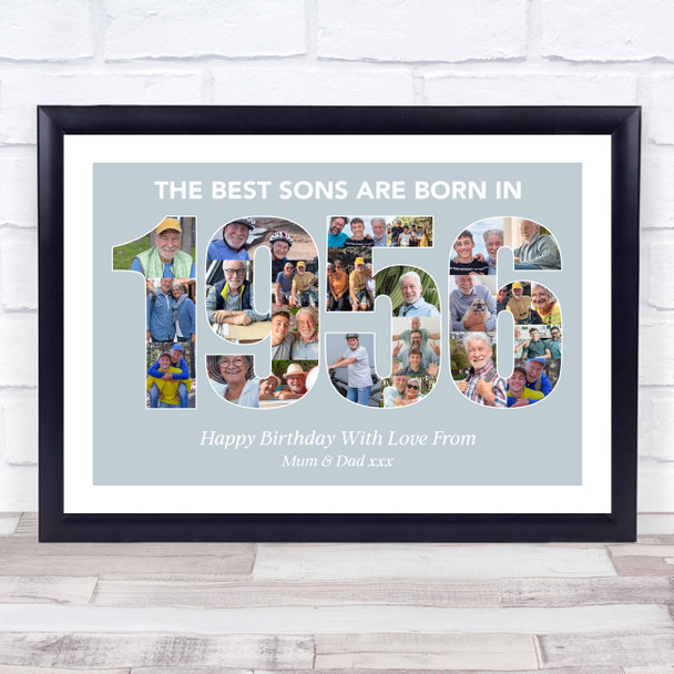 Photo Collage Blue Birthday Gift For Son 24-Photo Year 1956 Print Or Canvas