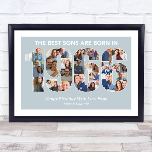 Photo Collage Blue Birthday Gift For Son 25-Photo Year 1966 Print Or Canvas