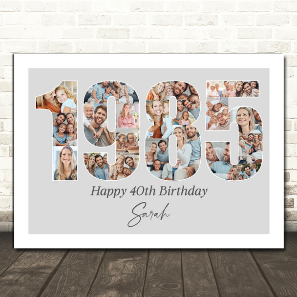 Photo Collage Grey Birthday Gift For Her 22-Photo Year 1985 Print Or Canvas Photo Collage Grey Birthday Gift For Her 22-Photo Year 1985 Print Or Canvas
