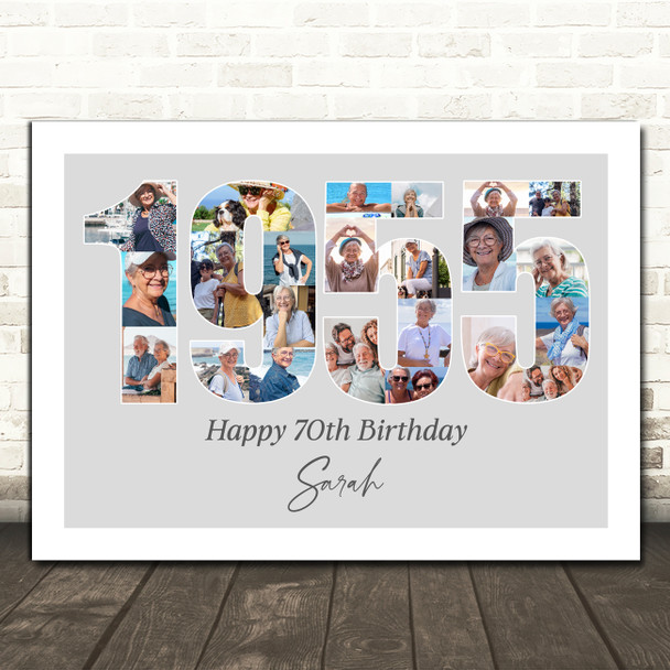 Photo Collage Grey Birthday Gift For Her 23-Photo Year 1955 Print Or Canvas Photo Collage Grey Birthday Gift For Her 23-Photo Year 1955 Print Or Canvas