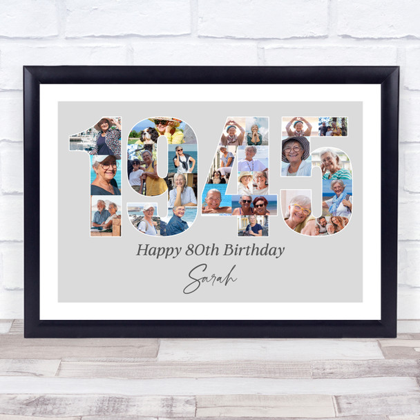 Photo Collage Grey Birthday Gift For Her 25-Photo Year 1945 Print Or Canvas