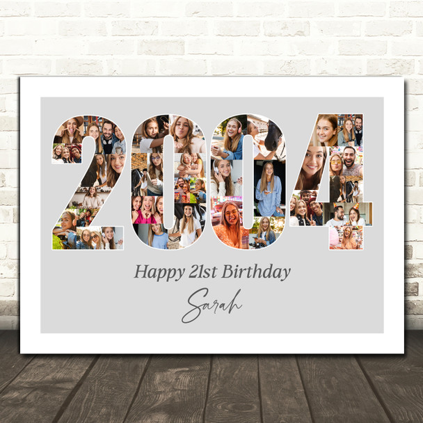 Photo Collage Grey Birthday Gift For Her 35-Photo Year 2004 Print Or Canvas Photo Collage Grey Birthday Gift For Her 35-Photo Year 2004 Print Or Canvas