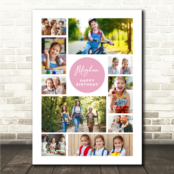 Photo Collage Kids Girls Birthday Custom Gift 10-Photo Pink Print Or Canvas