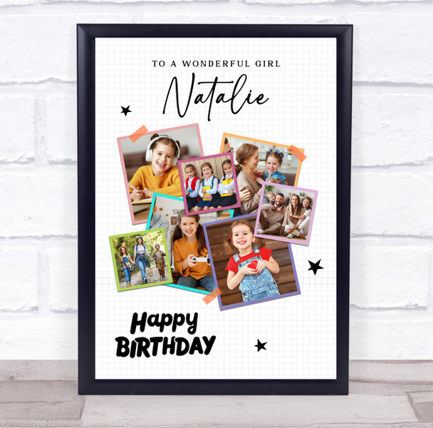 Photo Collage Kids Girls Birthday Custom Gift 7-Photo Stars Print Or Canvas