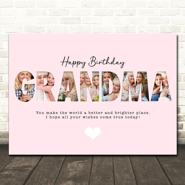 Photo Collage Pink 7-Photo Birthday Custom Gift For Grandma Print Or Canvas