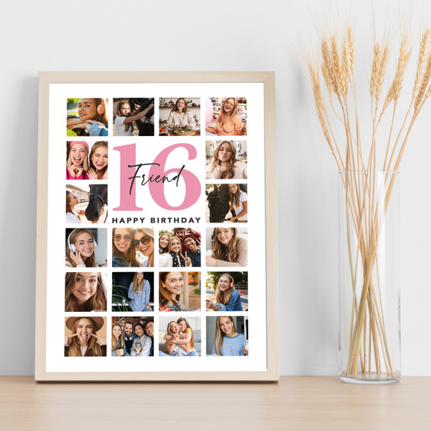 Photo Collage 16th Birthday Custom Gift For Friend 20-Photo Print Or Canvas