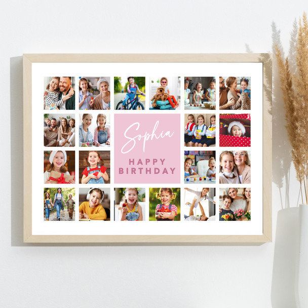 Photo Collage 20-Photo Kids Pink Birthday Custom Gift Girls Print Or Canvas