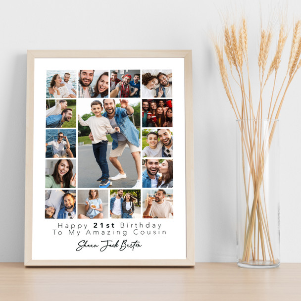 Photo Collage 21st Birthday Custom Gift For Cousin 15-Photo Print Or Canvas