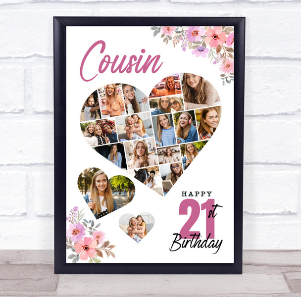 Photo Collage 21st Birthday Gift For Cousin 19-Photo Floral Print Or Canvas