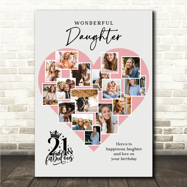 Photo Collage 21st Birthday Gift For Daughter 16-Photo Pink Print Or Canvas Photo Collage 21st Birthday Gift For Daughter 16-Photo Pink Print Or Canvas