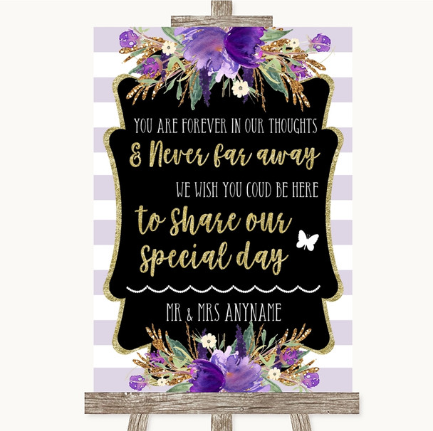 Gold & Purple Stripes In Our Thoughts Personalised Wedding Sign