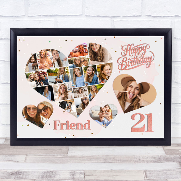 Photo Collage 21st Birthday Gift For Friend 20-Photo Hearts Print Or Canvas