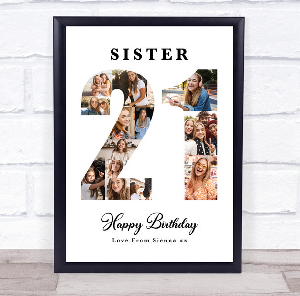 Photo Collage 21st Birthday Gift For Her 13-Photo Number 21 Print Or Canvas