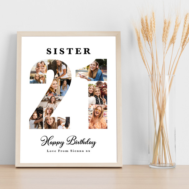 Photo Collage 21st Birthday Gift For Her 13-Photo Number 21 Print Or Canvas