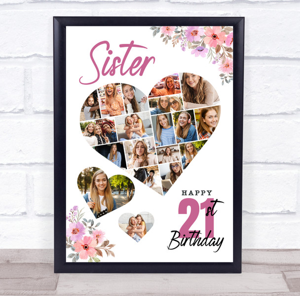 Photo Collage 21st Birthday Gift For Sister 19-Photo Floral Print Or Canvas Photo Collage 21st Birthday Gift For Sister 19-Photo Floral Print Or Canvas