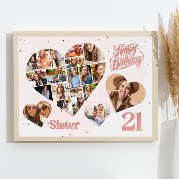 Photo Collage 21st Birthday Gift For Sister 20-Photo Hearts Print Or Canvas Photo Collage 21st Birthday Gift For Sister 20-Photo Hearts Print Or Canvas