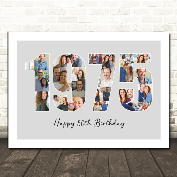 Photo Collage 22-Photo Birthday Gift For Him Grey Year 1975 Print Or Canvas