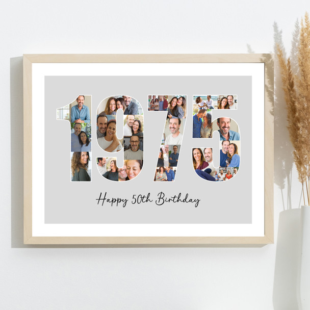 Photo Collage 22-Photo Birthday Gift For Him Grey Year 1975 Print Or Canvas
