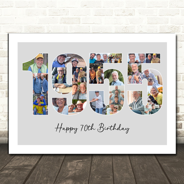 Photo Collage 23-Photo Birthday Gift For Him Grey Year 1955 Print Or Canvas