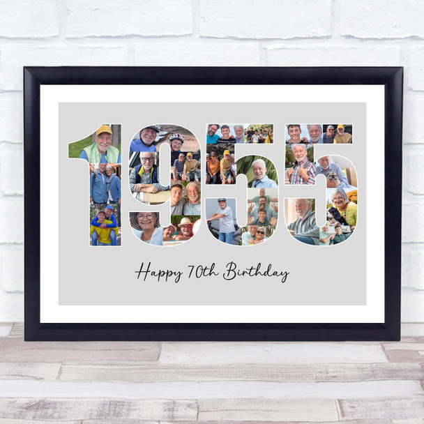 Photo Collage 23-Photo Birthday Gift For Him Grey Year 1955 Print Or Canvas