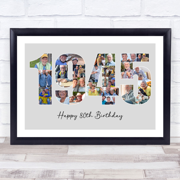 Photo Collage 25-Photo Birthday Gift For Him Grey Year 1945 Print Or Canvas