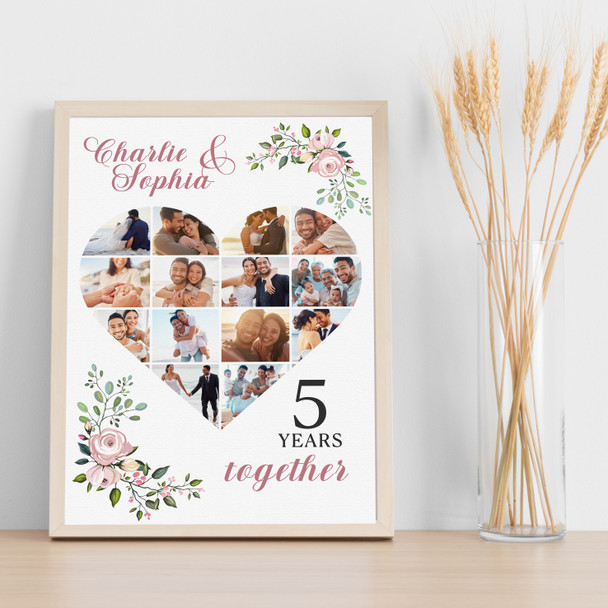 Photo Collage Wedding Anniversary Gift 14-Photo Pink Floral Print Or Canvas