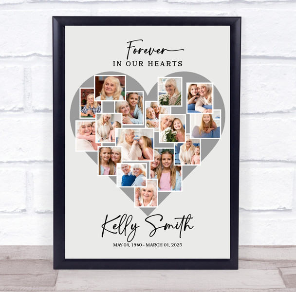 Photo Collage Memorial Gift For Anyone 16-Photo Grey Heart Print Or Canvas Photo Collage Memorial Gift For Anyone 16-Photo Grey Heart Print Or Canvas