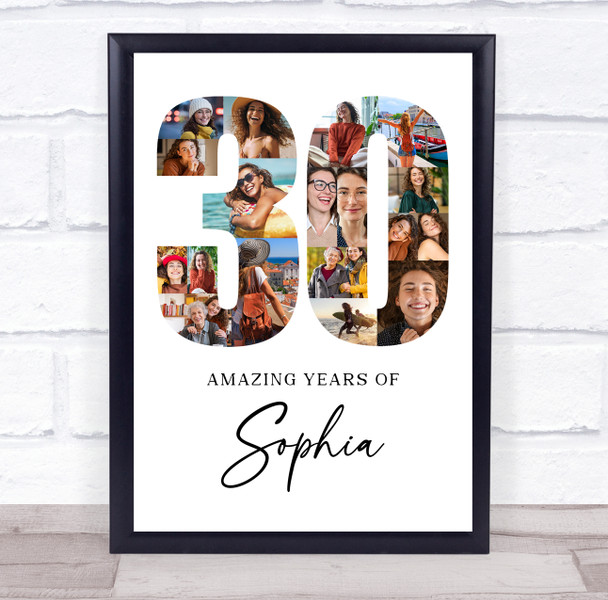 Photo Collage 30th Birthday Gift For Her 18-Photo 30 White Print Or Canvas
