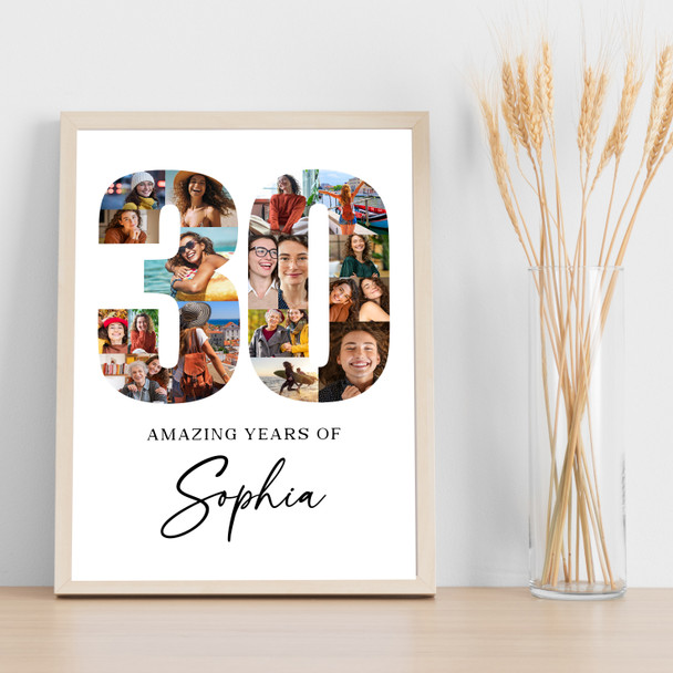 Photo Collage 30th Birthday Gift For Her 18-Photo 30 White Print Or Canvas