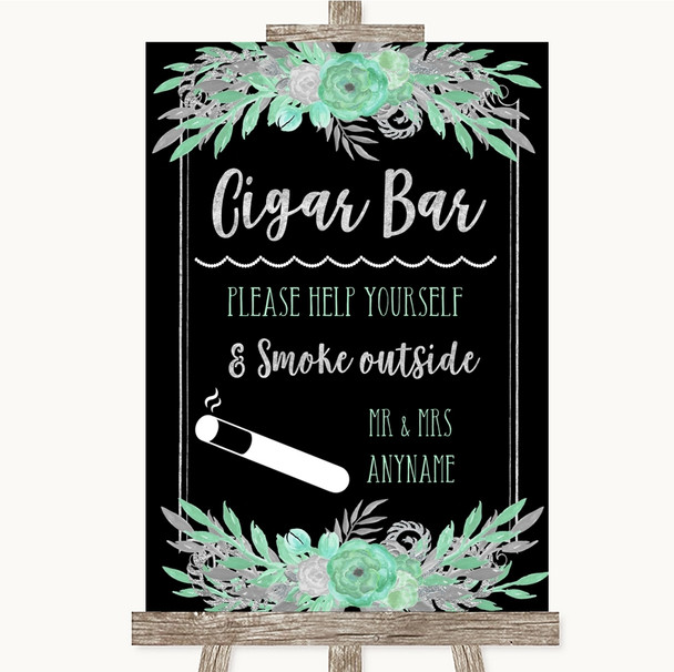 Black Mint Green & Silver Cigar Bar Personalised Wedding Sign