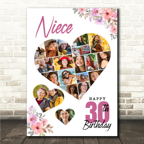 Photo Collage 30th Birthday Gift For Niece 19-Photo Floral Print Or Canvas Photo Collage 30th Birthday Gift For Niece 19-Photo Floral Print Or Canvas