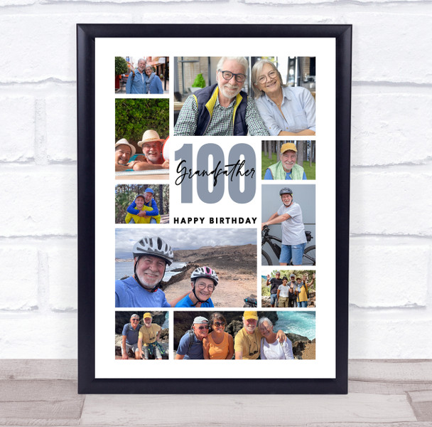 Photo Collage 100th Birthday Gift For Grandfather 10-Photo Print Or Canvas