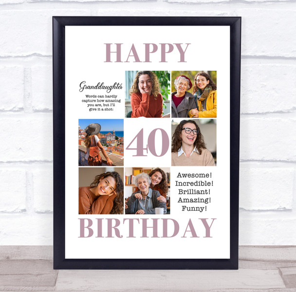 Photo Collage 40th Birthday Gift For Granddaughter 6-Photo Print Or Canvas Photo Collage 40th Birthday Gift For Granddaughter 6-Photo Print Or Canvas