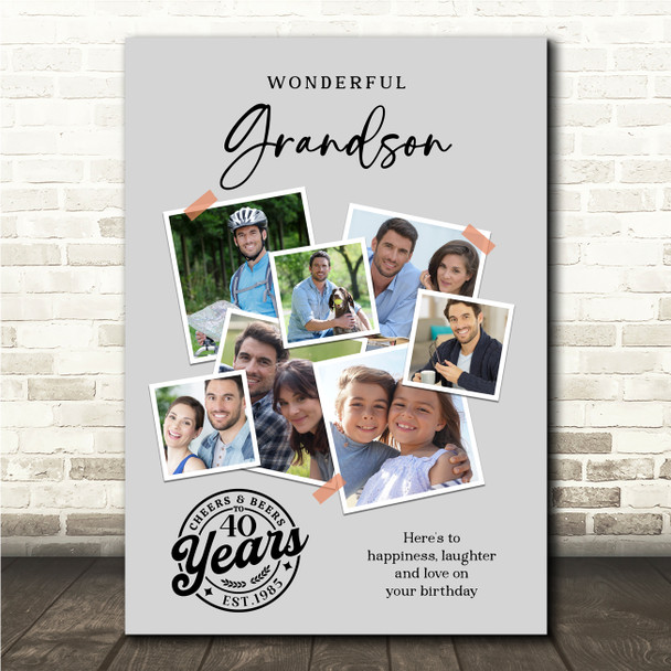 Photo Collage 40th Birthday Gift For Grandson 7-Photo Grey Print Or Canvas Photo Collage 40th Birthday Gift For Grandson 7-Photo Grey Print Or Canvas