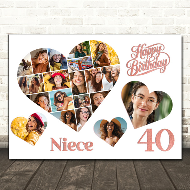 Photo Collage 40th Birthday Gift For Niece 20-Photo Hearts Print Or Canvas Photo Collage 40th Birthday Gift For Niece 20-Photo Hearts Print Or Canvas
