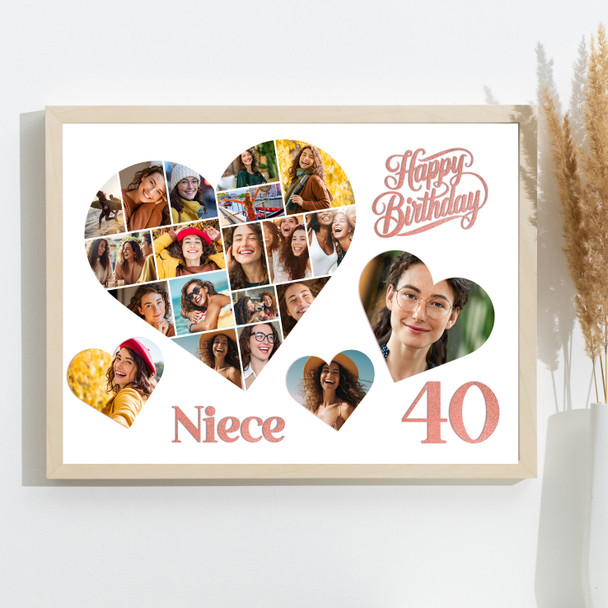 Photo Collage 40th Birthday Gift For Niece 20-Photo Hearts Print Or Canvas Photo Collage 40th Birthday Gift For Niece 20-Photo Hearts Print Or Canvas