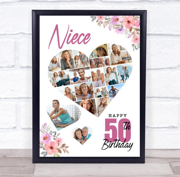 Photo Collage 50th Birthday Gift For Niece 19-Photo Floral Print Or Canvas