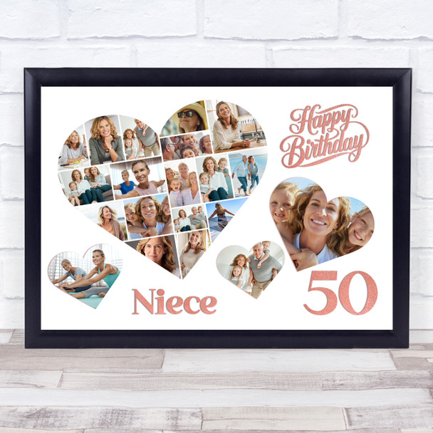 Photo Collage 50th Birthday Gift For Niece 20-Photo Hearts Print Or Canvas