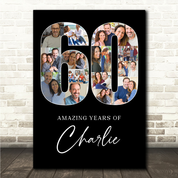Photo Collage 60th Birthday Gift For Him 18-Photo 60 Black Print Or Canvas Photo Collage 60th Birthday Gift For Him 18-Photo 60 Black Print Or Canvas