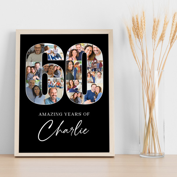 Photo Collage 60th Birthday Gift For Him 18-Photo 60 Black Print Or Canvas Photo Collage 60th Birthday Gift For Him 18-Photo 60 Black Print Or Canvas