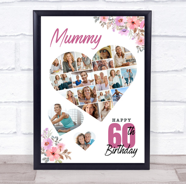 Photo Collage 60th Birthday Gift For Mummy 19-Photo Floral Print Or Canvas