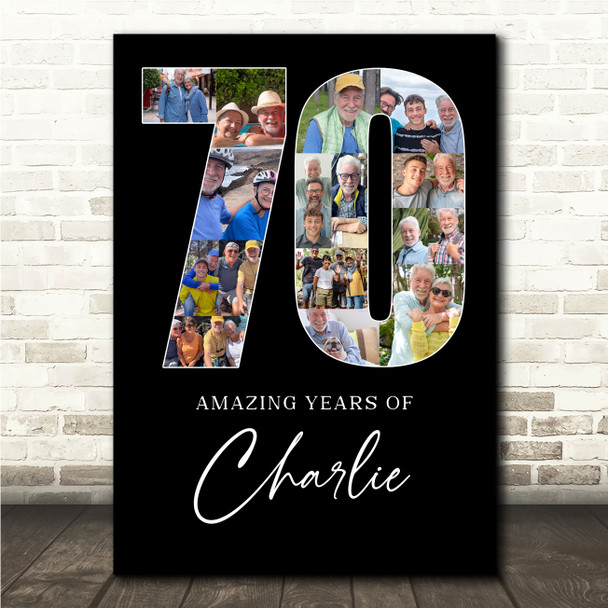 Photo Collage 70th Birthday Gift For Him 16-Photo 70 Black Print Or Canvas Photo Collage 70th Birthday Gift For Him 16-Photo 70 Black Print Or Canvas