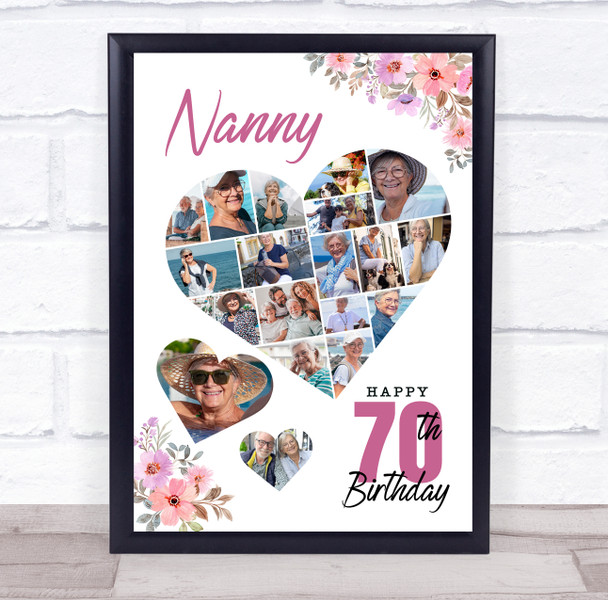 Photo Collage 70th Birthday Gift For Nanny 19-Photo Floral Print Or Canvas