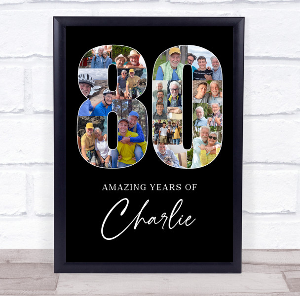 Photo Collage 80th Birthday Gift For Him 16-Photo 80 Black Print Or Canvas Photo Collage 80th Birthday Gift For Him 16-Photo 80 Black Print Or Canvas