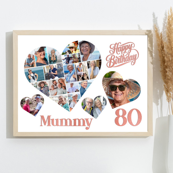 Photo Collage 80th Birthday Gift For Mummy 20-Photo Hearts Print Or Canvas