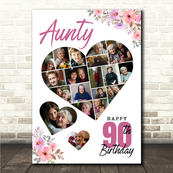 Photo Collage 90th Birthday Gift For Aunty 19-Photo Floral Print Or Canvas Photo Collage 90th Birthday Gift For Aunty 19-Photo Floral Print Or Canvas