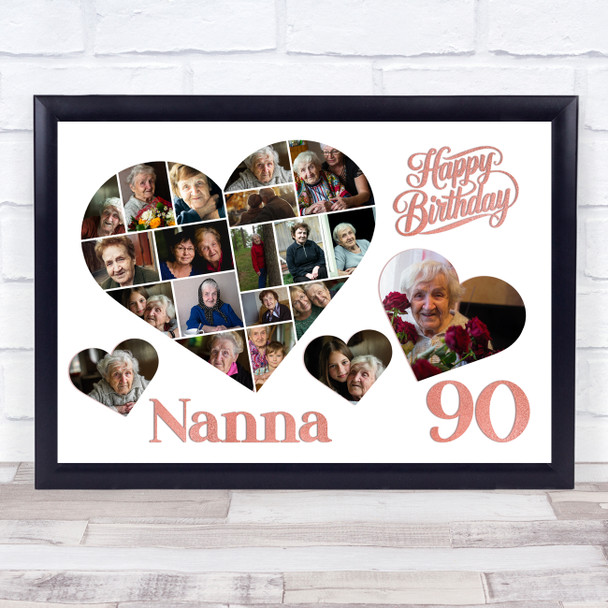 Photo Collage 90th Birthday Gift For Nanna 20-Photo Hearts Print Or Canvas